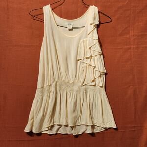 Sheer Coquette Y2K Womens M Cream Boho Ruffle Flowy Sleeveless Tunic Top